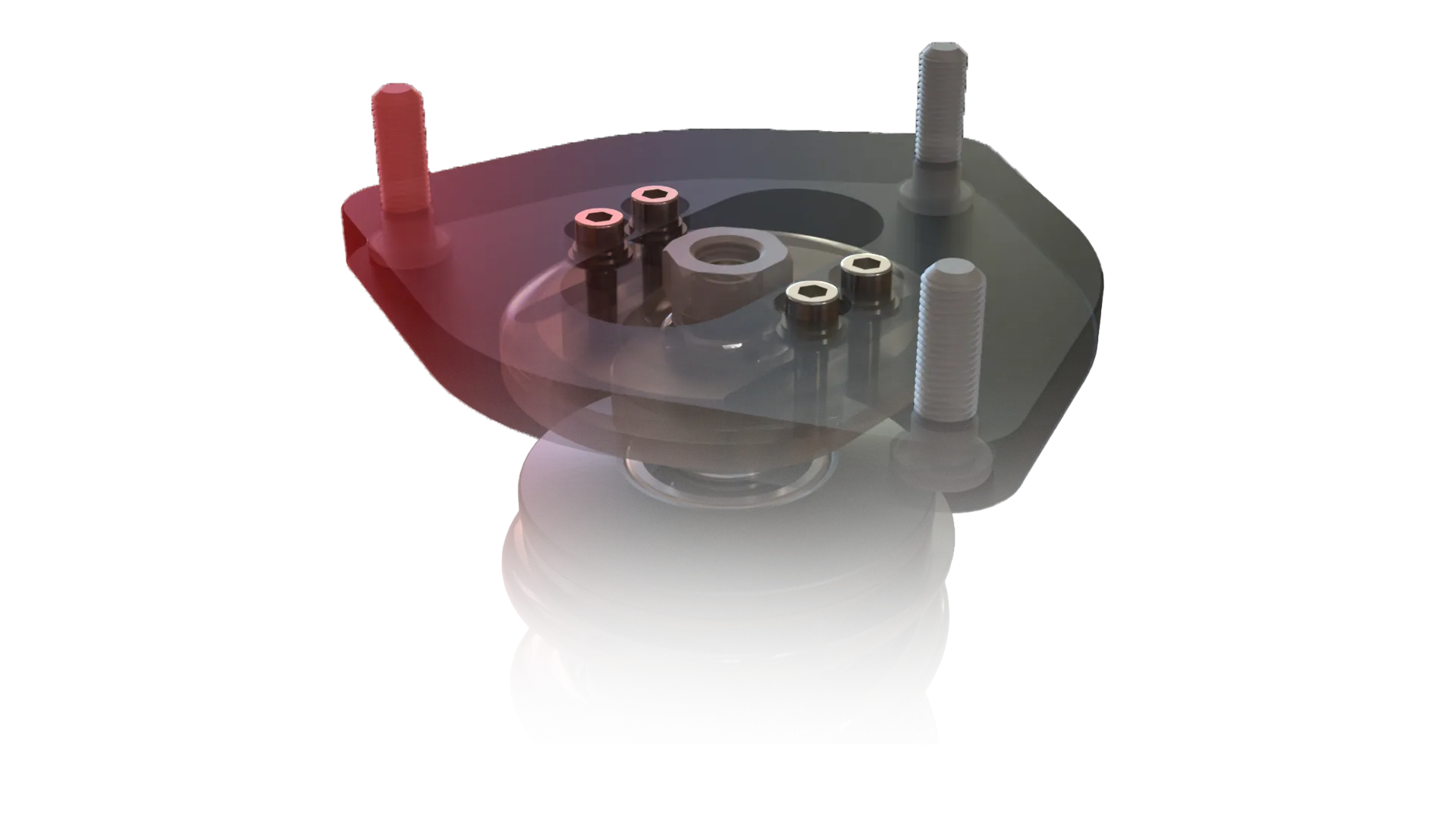 Camber-adjustable Neotech top mount with three studs and a sliding adjustment plate